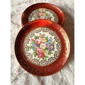 Vintage Floral Dessert Plates with Gold Detail Romantic Tableware set of 6